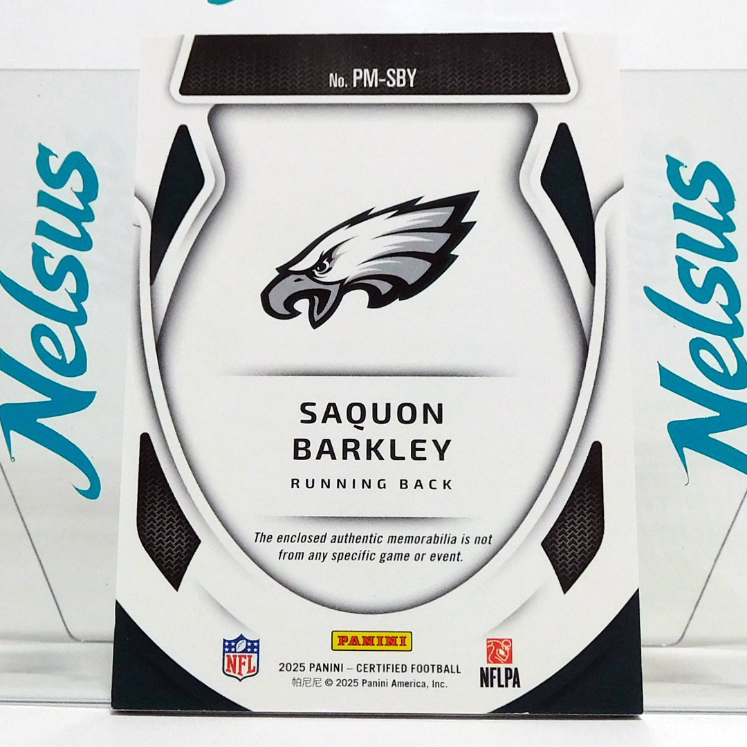 Tarjeta con parche de utilería / Saquon Barkley (Philadelphia Eagles) / (Memorabilia / Jersey Card)