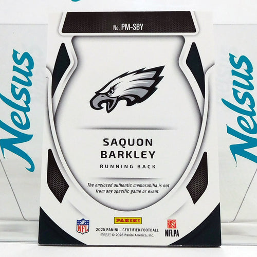 Tarjeta con parche de utilería / Saquon Barkley (Philadelphia Eagles) / (Memorabilia / Jersey Card)