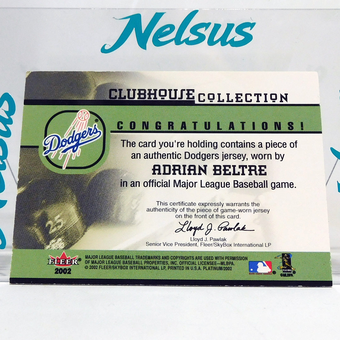 Tarjeta Adrian Beltré • Los Angeles Dodgers • Fragmento de jersey usado en juego