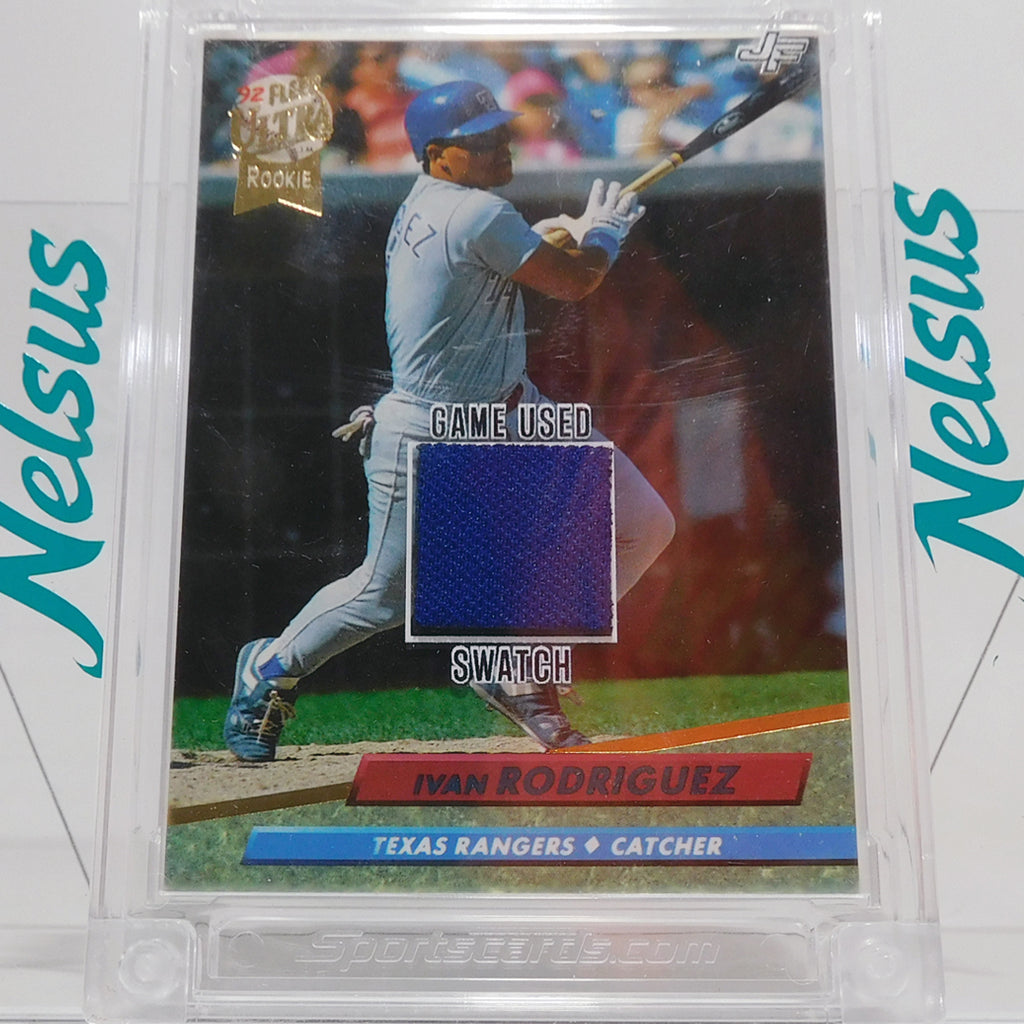 Tarjeta Ivan Rodriguez • Texas Rangers • Pedazo Jersey utilizado en juego