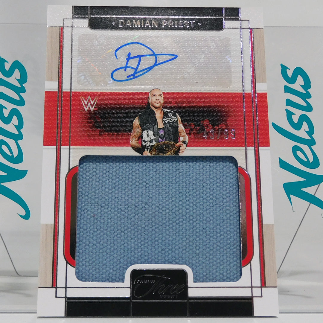 Tarjeta Damian Priest • Insert • Pieza Lona usada en evento • Autografo • Num. 49/99
