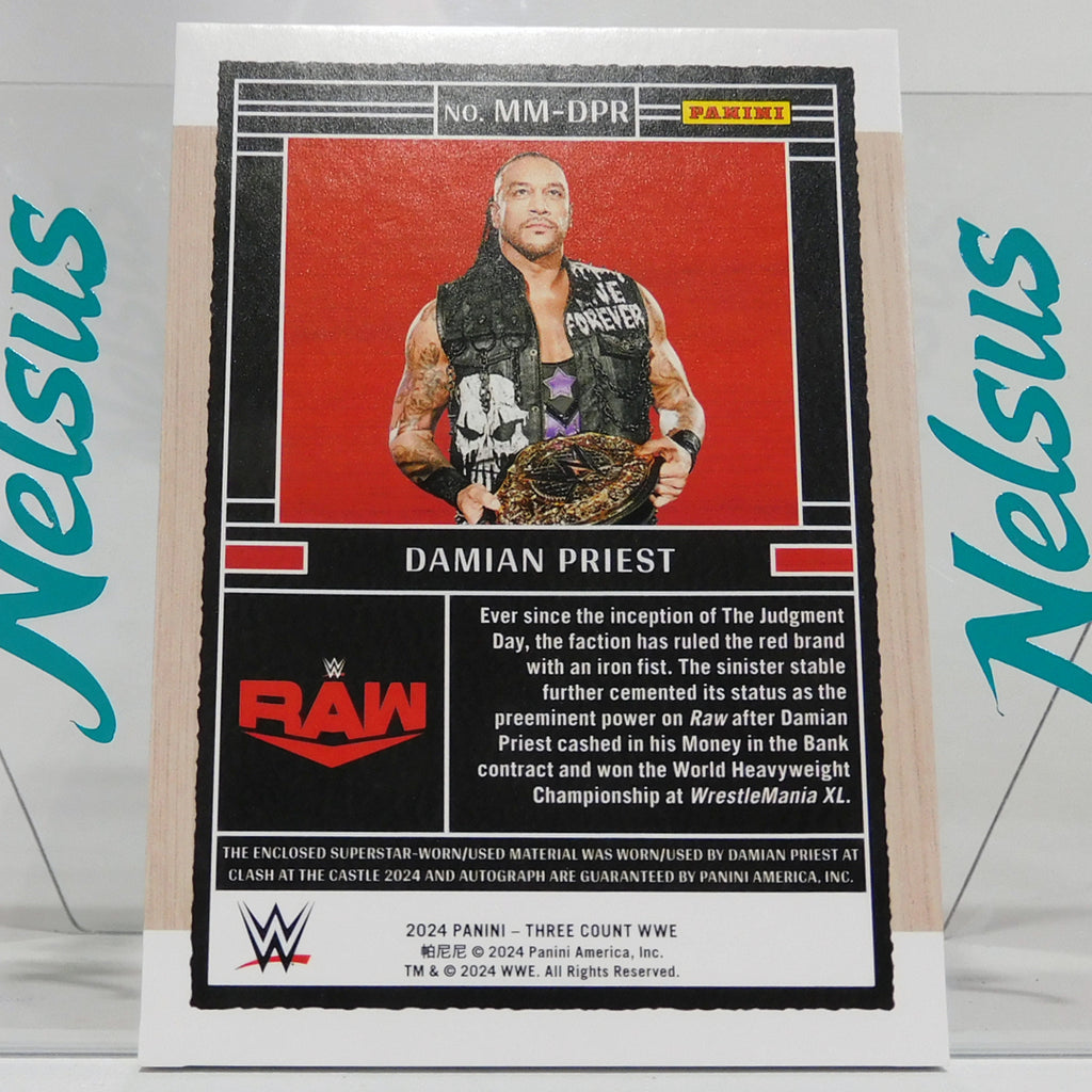 Tarjeta Damian Priest • Insert • Pieza Lona usada en evento • Autografo • Num. 49/99
