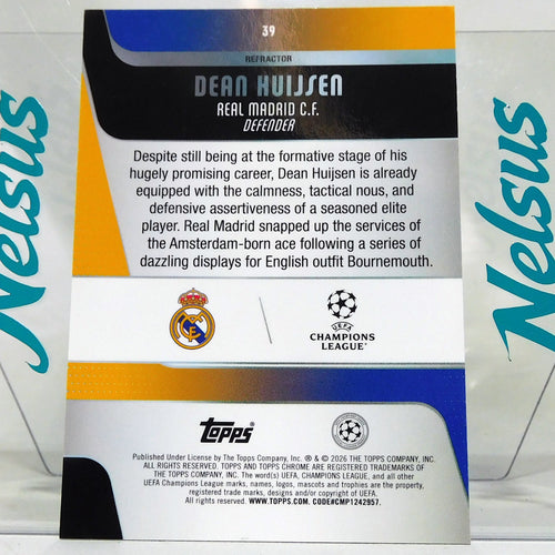 Tarjeta Dean Huijsen • Refractor • Real Madrid