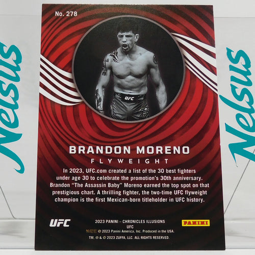 Tarjeta Brandon Moreno • Insert Illusions • Red Paralell • Num. 48/199