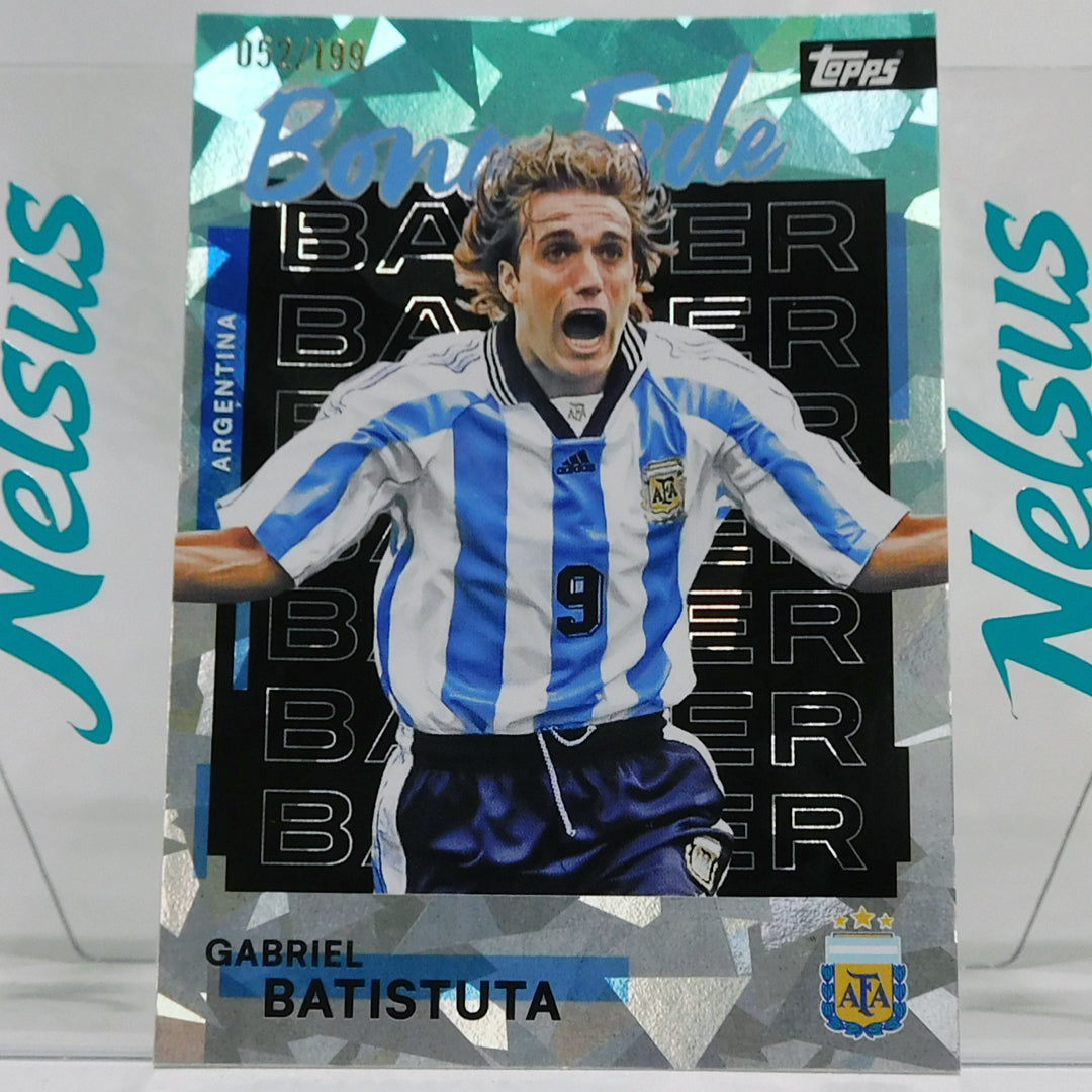 Tarjeta Gabriel Batistuta • Paralell Aqua Rainbow Foil • Num. 52/199