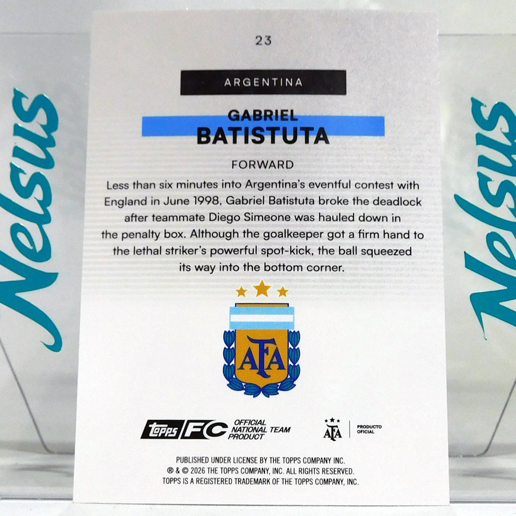 Tarjeta Gabriel Batistuta • Paralell Aqua Rainbow Foil • Num. 52/199
