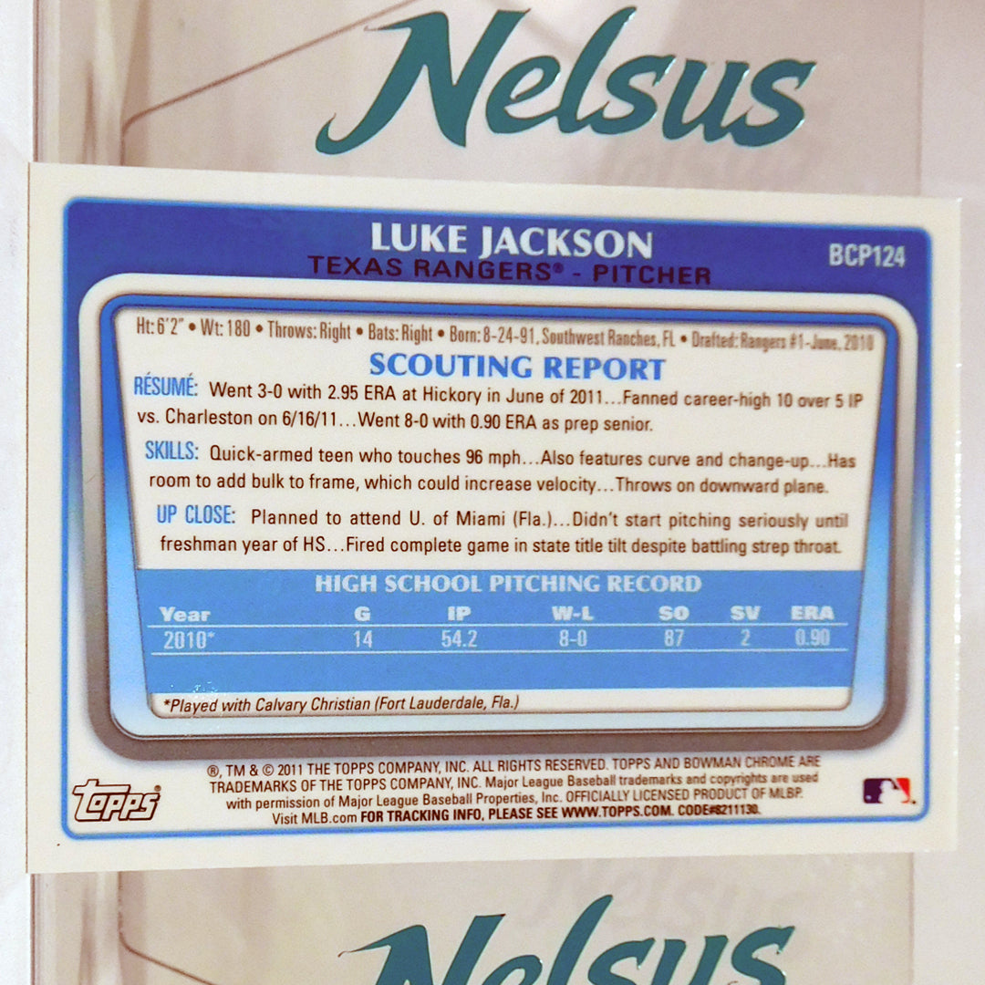 Tarjeta Luke Jackson • Autografo On-Card • Texas Rangers