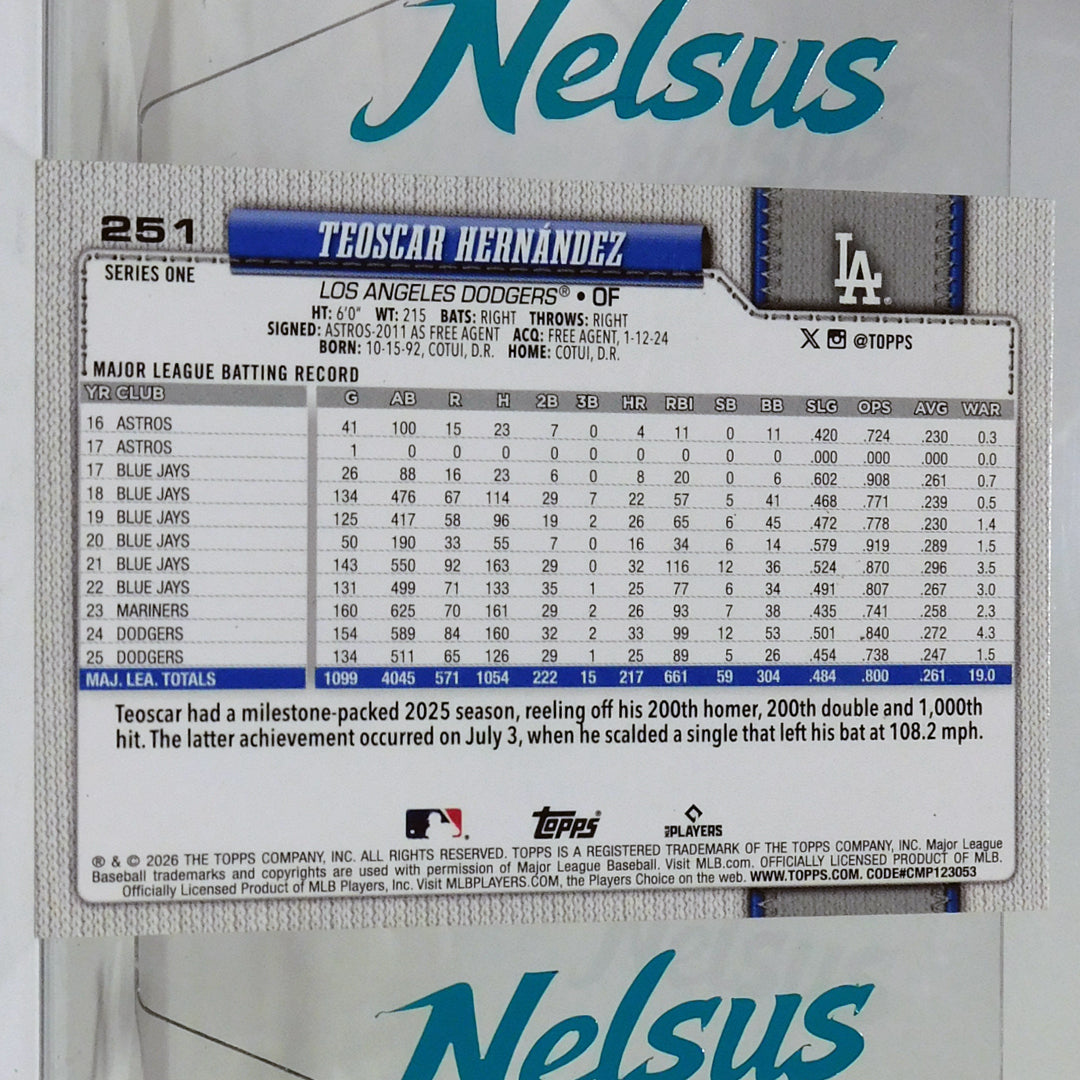 Tarjeta Teoscar Hernandez • Dodgers Los Angeles