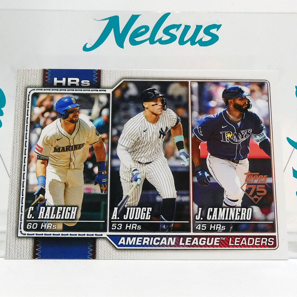 Tarjeta Cal Raleigh (Seattle Mariners) • Aaron Judge (New York Yankees) • Junior Caminero (Tampa Bay Rays) • Lideres Home Run