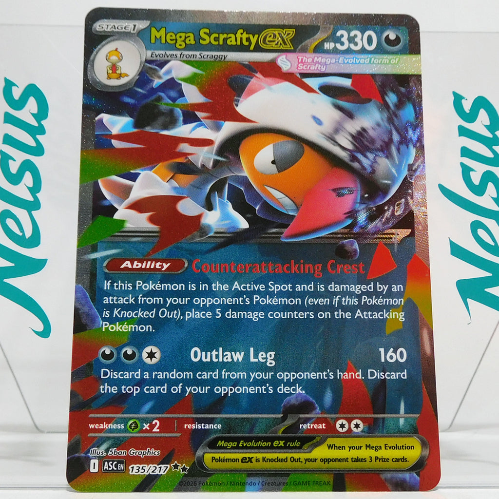 Tarjeta Pokemon Mega Scrafty Ex • Double Rare Holografic • HP 330 • Ascended Heroes