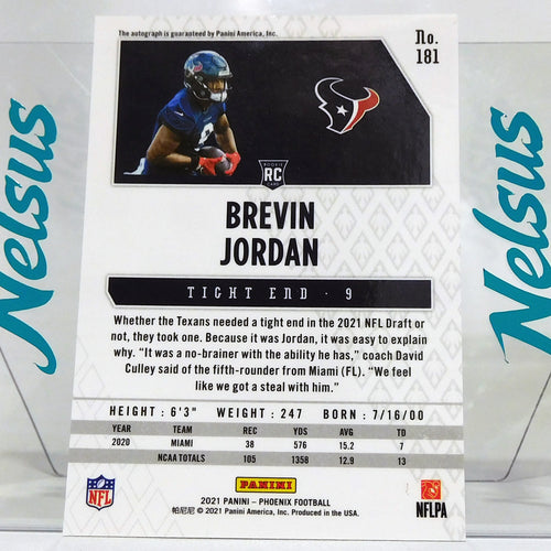 Tarjeta Brevin Jordan • Rookie Autograph • Silver Holofoil